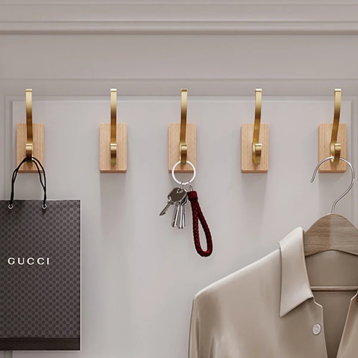 Crochet Mural - WoodHook™ - Double Doré - Maitre Rangement