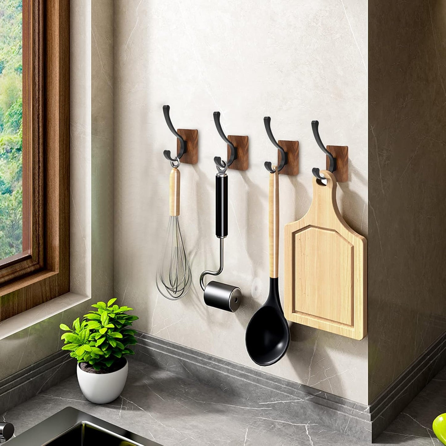 Crochet Mural - WoodHook™ - Double Noir - Maitre Rangement