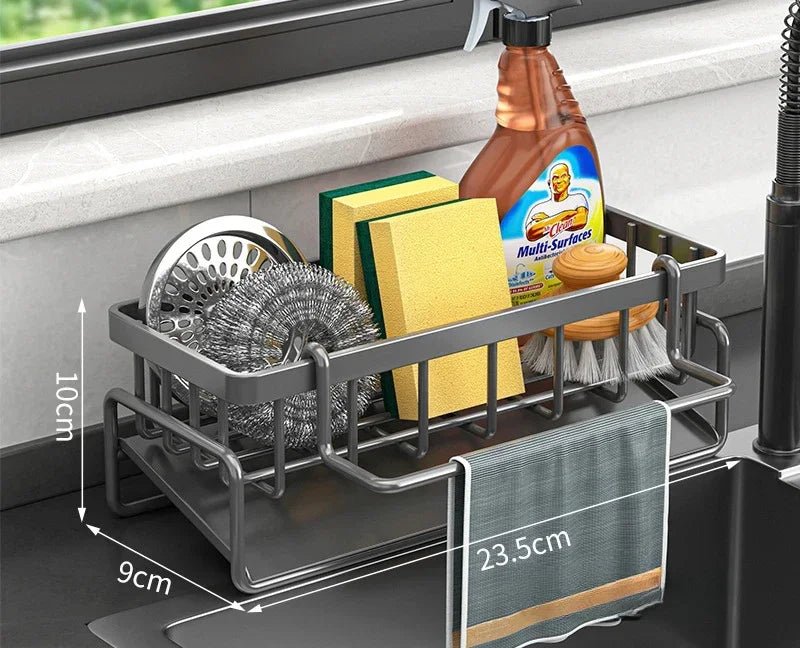 Porte savon pour évier pratique avec éponge et savon soigneusement rangés