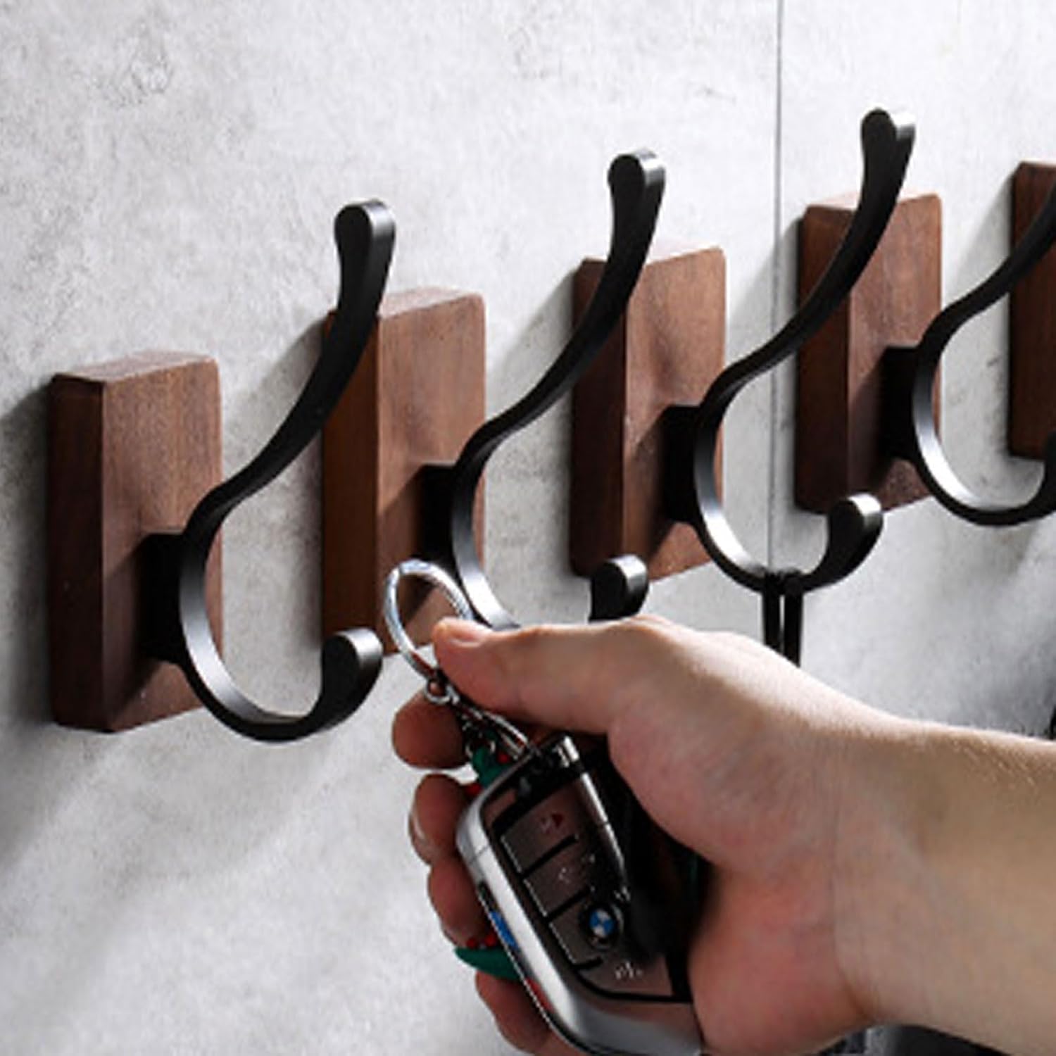 Crochet Mural - WoodHook™ - Double Noir - Maitre Rangement