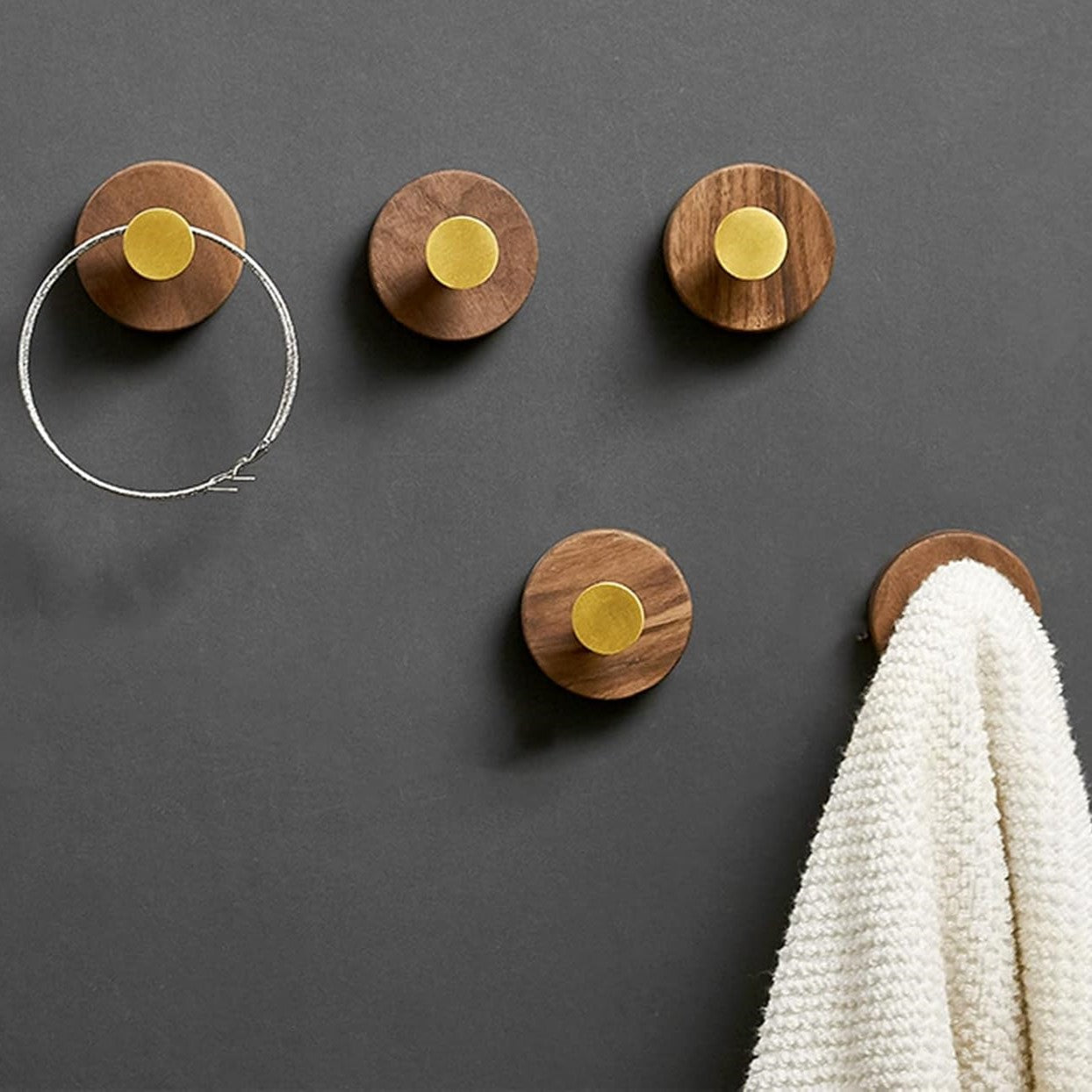 Crochet Mural - WoodHook™ - Rond Doré - Maitre Rangement