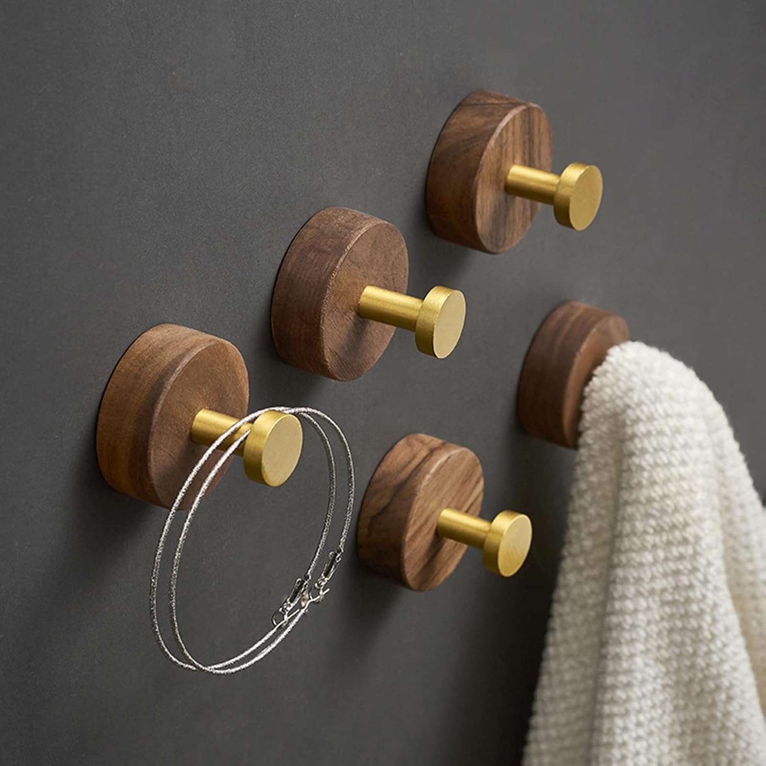Crochet Mural - WoodHook™ - Rond Doré - Maitre Rangement